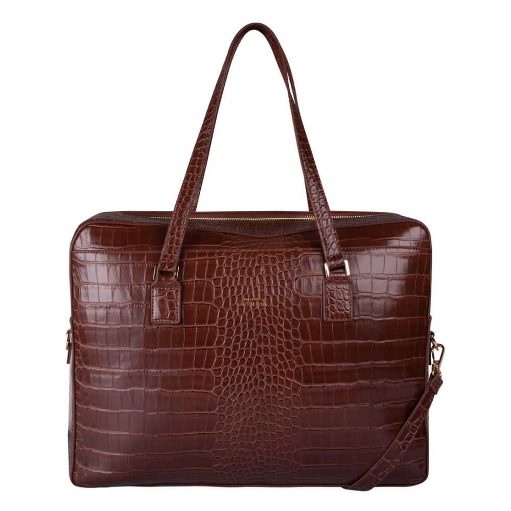 Talia Laptop Bag Croco 15.6 inch Brandy
