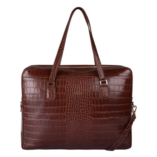 Talia Laptop Bag Croco 15.6 inch Brandy